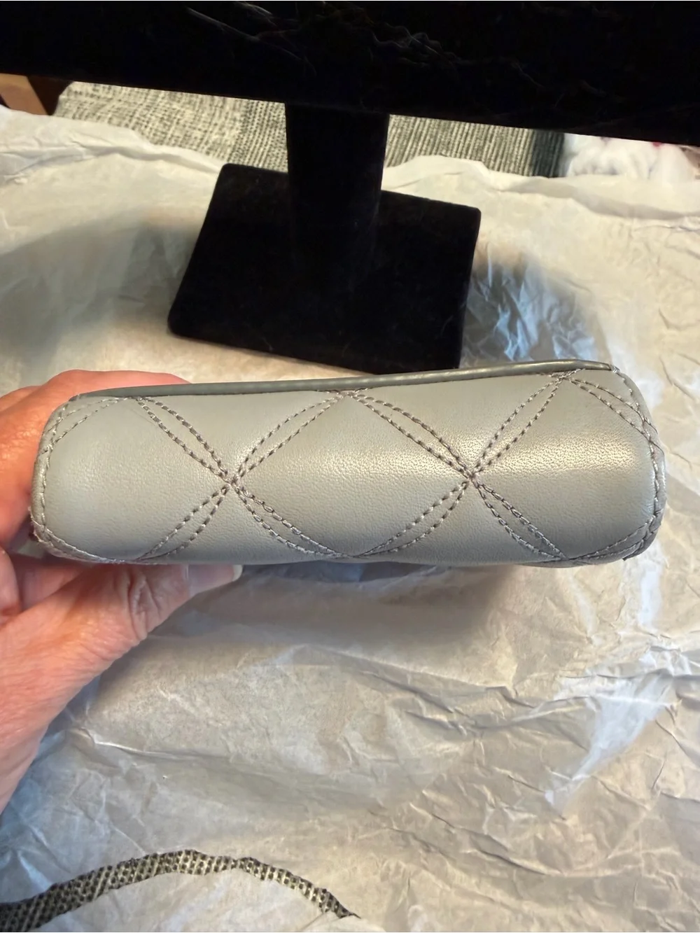 kate spade Quilted Leather Zip Wallet in Light Gray
